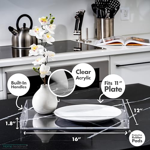 White Marble Faux Leather Decorative Tray with Handles D972626