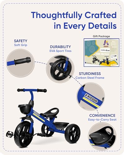 KRIDDO Kids Tricycle for Toddlers Age 2-5 Years, Blue P72011