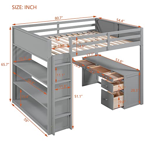 Harper & Bright Designs Full Size Loft Bed with Wardrobe and Desk, Solid Wood, White R4710