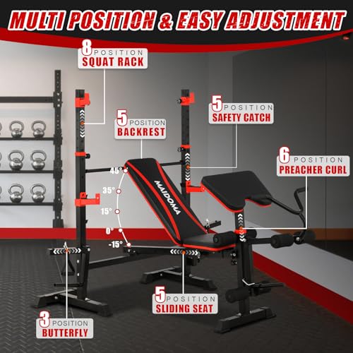 1500LBS 8-in-1 Olympic Weight Bench with Leg Extension & Preacher Curl A945