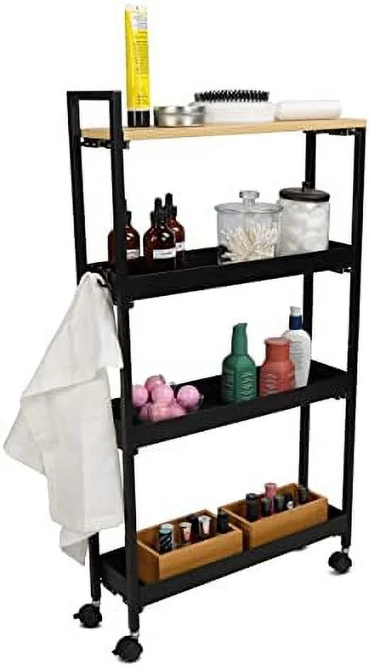 Bathroom Organizer Slim Storage Cart With Wheels 4 Tier Narrow Shelf Tower Z31570