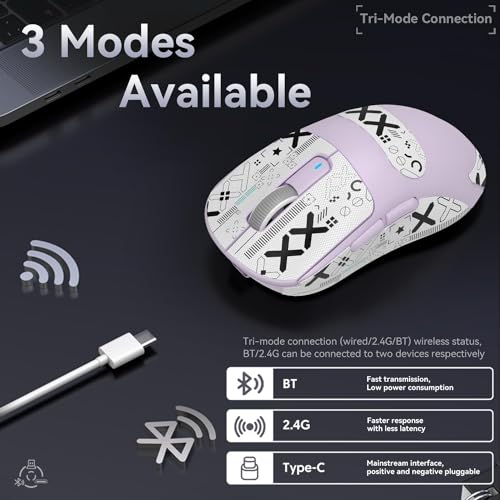 ATTACK SHARK X3 Wireless Gaming Mouse, 49g Ergonomic, PAW3395 26K DPI, White C238377