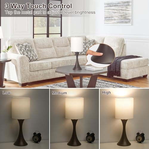 Dimmable Bedside Lamp with Touch Control, Beige Shade, LED Bulb Included S148