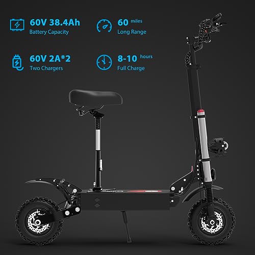 Electric Scooter for Adults, 60V 38.4Ah, Dual Motor, 50 MPH, 11" All-Terrain Tires, Foldable E55280