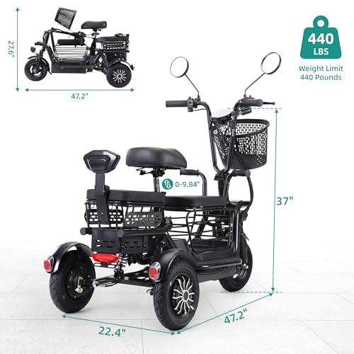 Foldable Electric Tricycle for Adults with 3 Seats and Storage Basket H83643