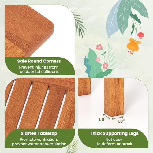 Tangkula Wooden Plant Stand with Teak Oil Finish for Outdoor Indoor B657