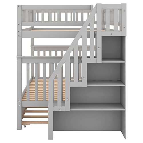 Harper & Bright Designs Twin Size Loft Bed with L-Shaped Desk and Stairs, Solid Wood, White D768
