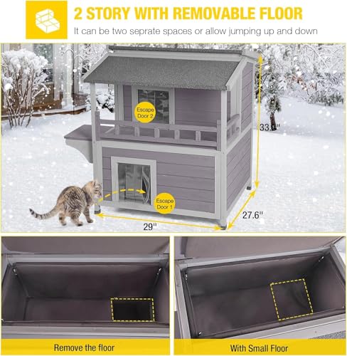 Aivituvin Cat House Indoor 2 Story Feral Cat Shelter for Winter Outdoor Large B645914