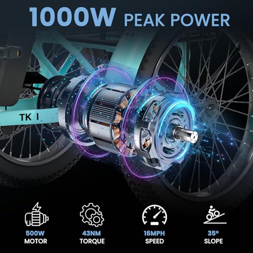 MOONCOOL Electric Tricycle for Adults, 500W 48V Folding 3-Wheel Bike with Basket O9027