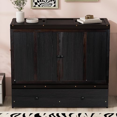 Queen Size Murphy Bed with Drawers and Charging Station, Espresso O1227