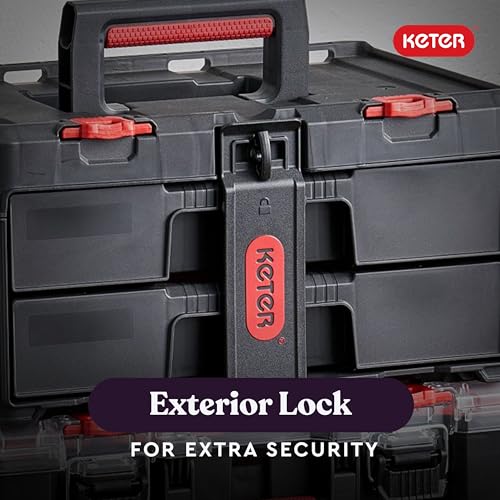 Keter Stack-n-Roll Modular Tools Organizer, 3 Piece Resin Rolling Tool Box, Black S451