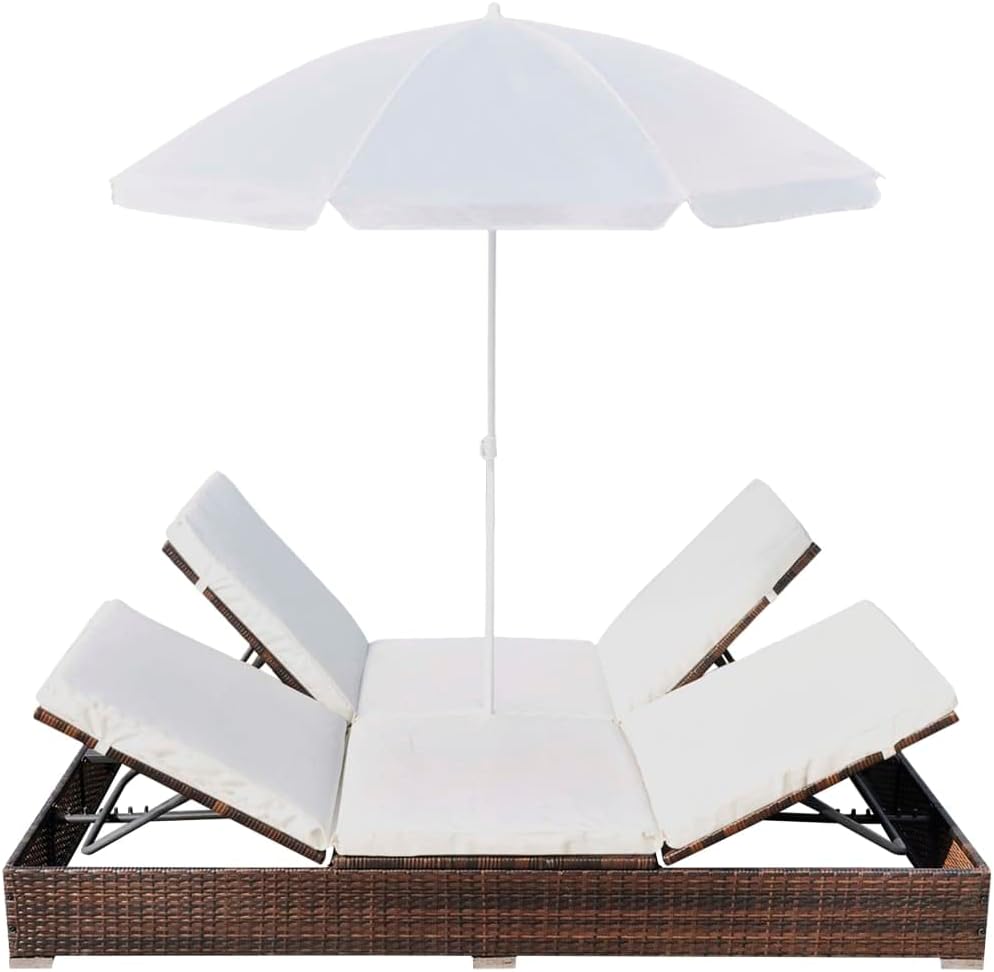 Double Sun Lounger with Cushion and Umbrella for Patio, Pool, Backyard S6251