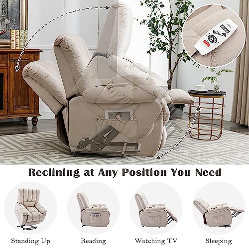 Velvet Electric Recliner Chair with Heat and Vibration, Beige Q660840