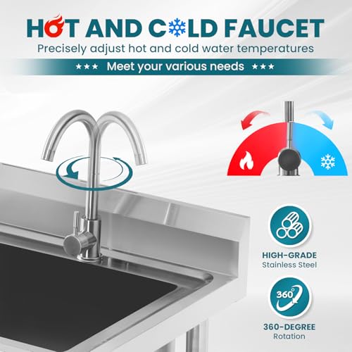 Stainless Steel Free Standing Utility Sink Single Bowl with Hot Cold Pipe R683