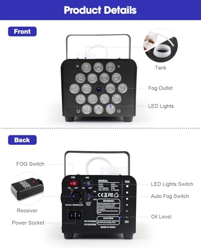 MOSFiATA 600W Fog Machine with RGB LED Lights and Remote Control E8210