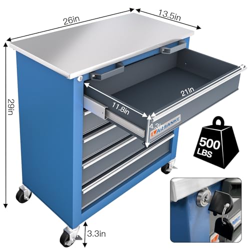 7-Drawer Rolling Toolbox with Lockable Wheels and Keyed Locking System J502595