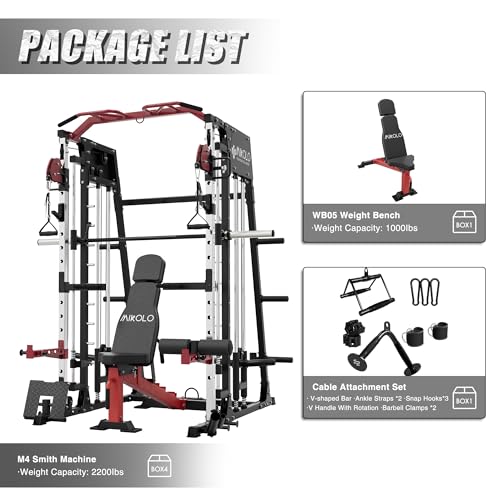 Mikolo Smith Machine 2200lbs Squat Rack with Lat Pulldown & Cable Crossover E219