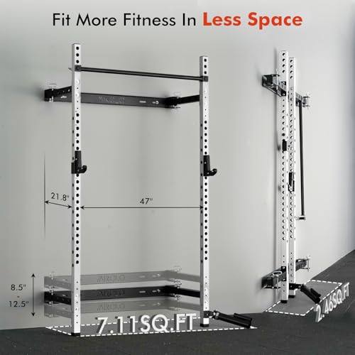 Mikolo 2" x 2" Folding Wall Mounted Squat Rack with Pull Up Bar, 1000 lbs Capacity W88407