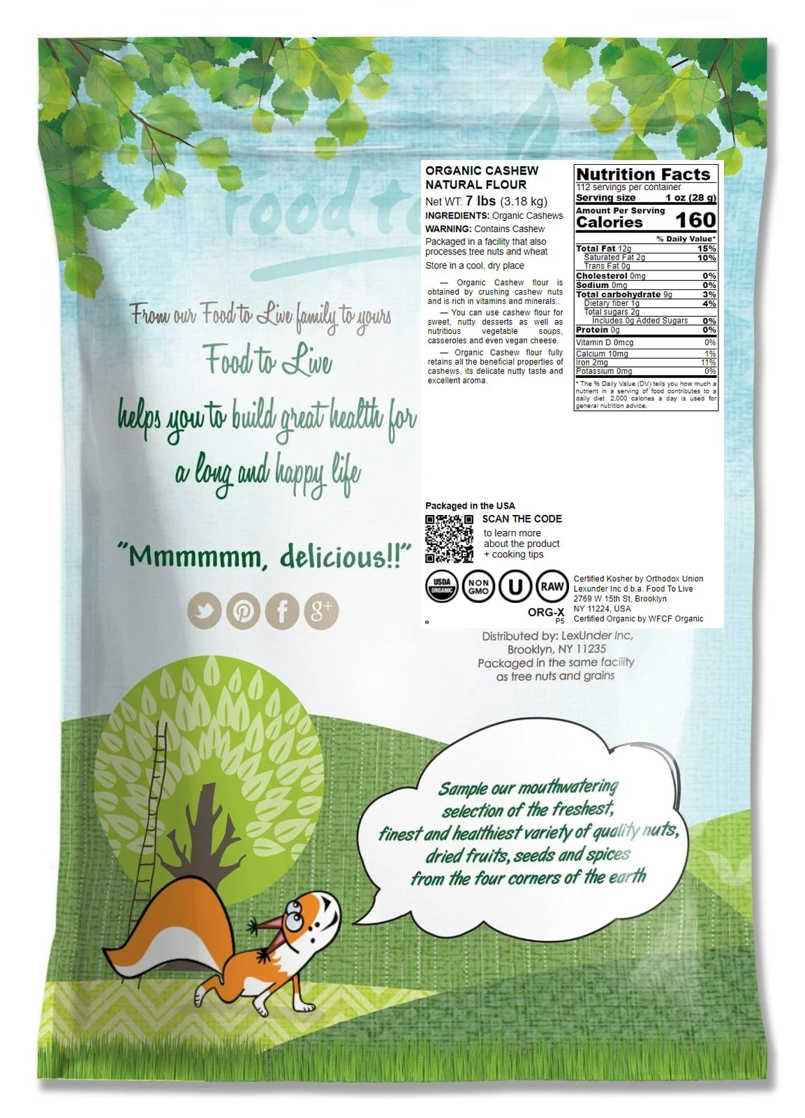 Organic Cashew Flour, 7 Pounds — Non-GMO, Raw, Vegan by Food to Live K367700