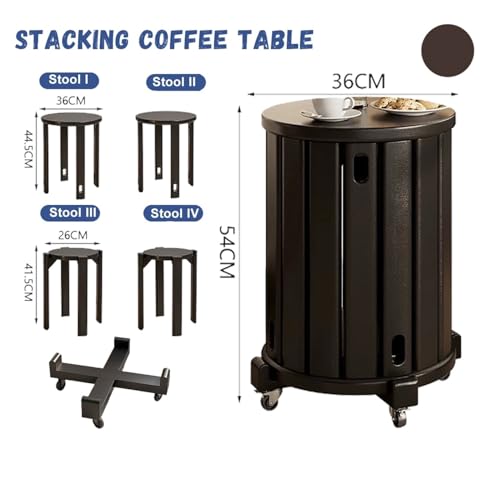 Stackable Stools Set of 4 Round Wooden Nesting Tables for Living Room C8777