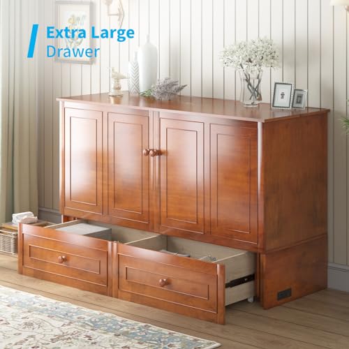 Mjkone Murphy Bed Cabinet Queen Size with USB Charging Station & Storage Drawers, White U176463