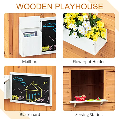 Outsunny Wooden Playhouse for Kids Outdoor with Working Door and Windows I499670