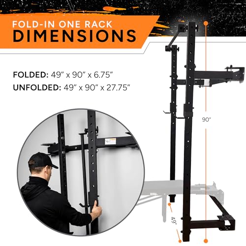 PRx Performance Wall Mounted Folding Power Squat Rack with Pull Up Bar, Black S87608
