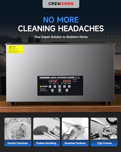 CREWORKS 3L Digital Ultrasonic Cleaner with Degas & Gentle Modes, 120W R572