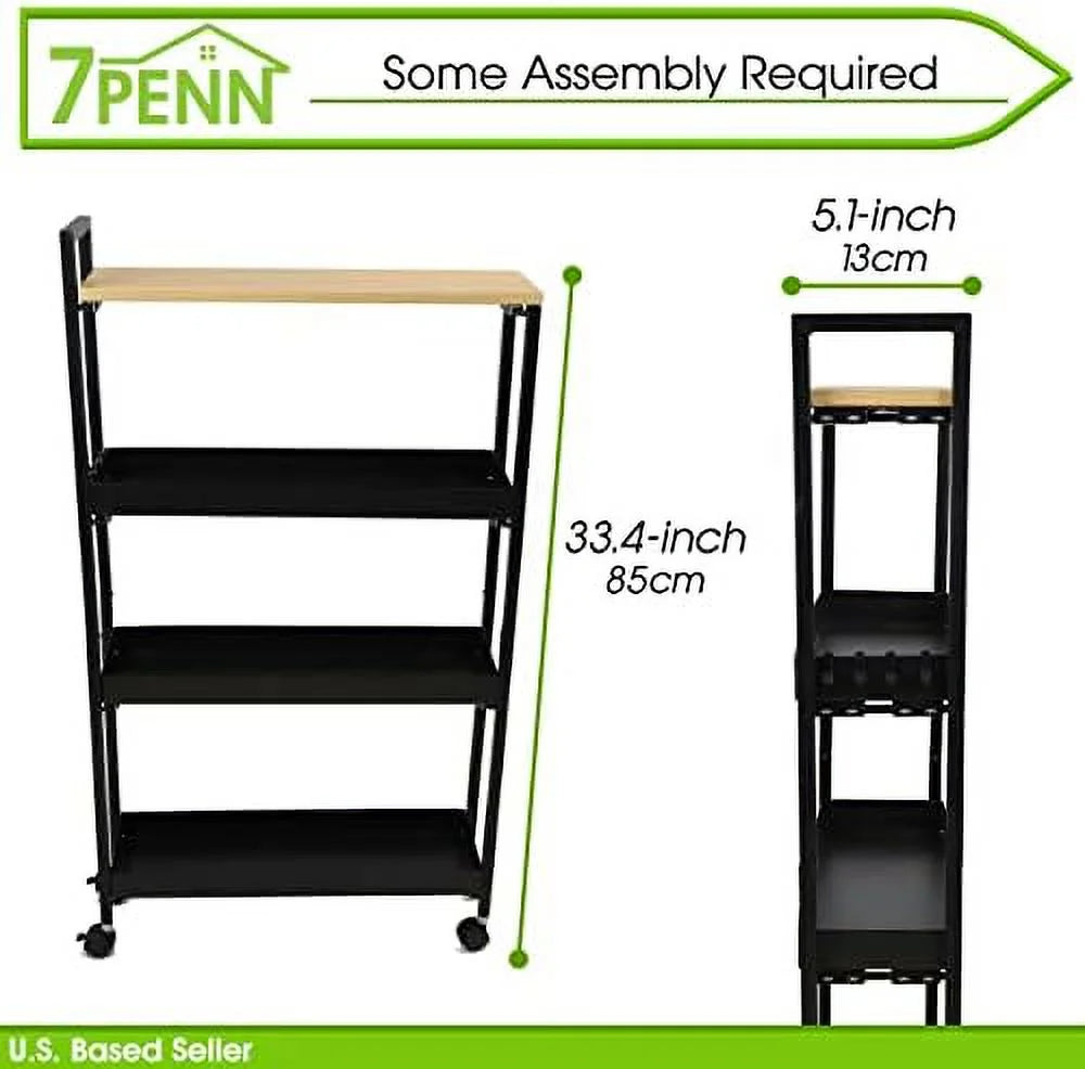 Bathroom Organizer Slim Storage Cart With Wheels 4 Tier Narrow Shelf Tower Z31570