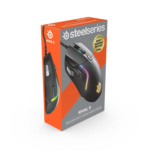 SteelSeries Rival 5 Gaming Mouse with RGB Lighting, 9 Programmable Buttons, 18000 CPI Sensor, Black N1835