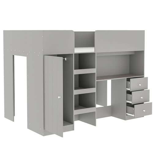 Harper & Bright Designs Full Loft Bed with Desk and Storage, Gray K73009