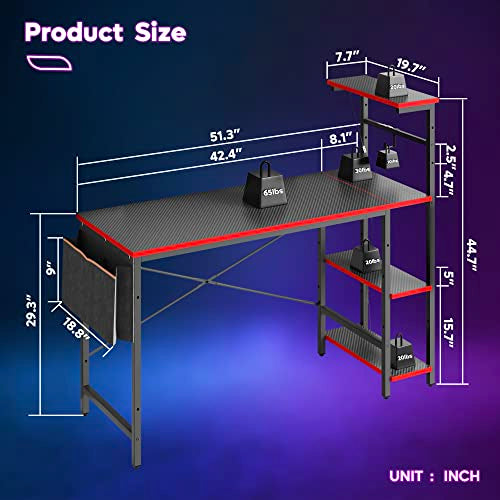 Bestier Gaming Desk with LED Lights, 51.3 Inch Computer Desk Q970