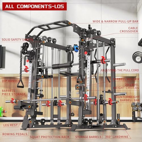 Power Cage Smith Machine Power Rack with Cable Crossover for Home Gym X175525