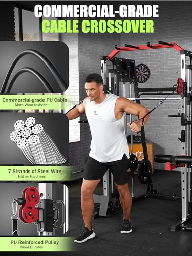 Smith Machine Home Gym 2200LBS Power Cage with Dual Pulley System I748