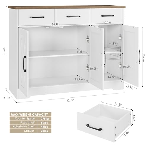 HOSTACK Modern Farmhouse Sideboard Buffet Cabinet with Barn Doors, White U8843