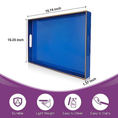 Gifturbo Blue Serving Tray with Handles, Rectangular Plastic Tray J15614