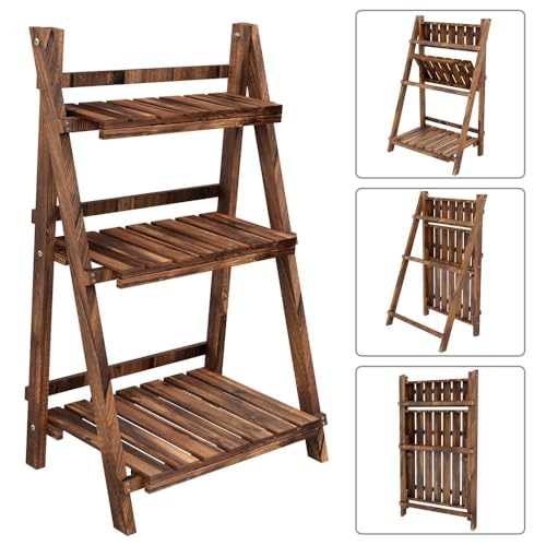 Yaheetech Folding Plant Stand Wooden 3-Tier Flower Pot Shelf Rack T945