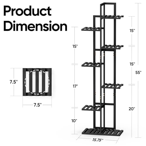 ROSSNY 48 Inch Tall 6-Tier Bamboo Plant Stand for Indoor Plants, Corner Plant Shelf, Natural W935552