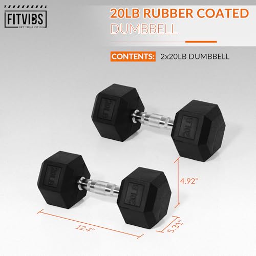 Rubber Encased Hex Dumbbell Set of 2, Anti-Slip Cast Iron Grip, 5-50 LBS H4990