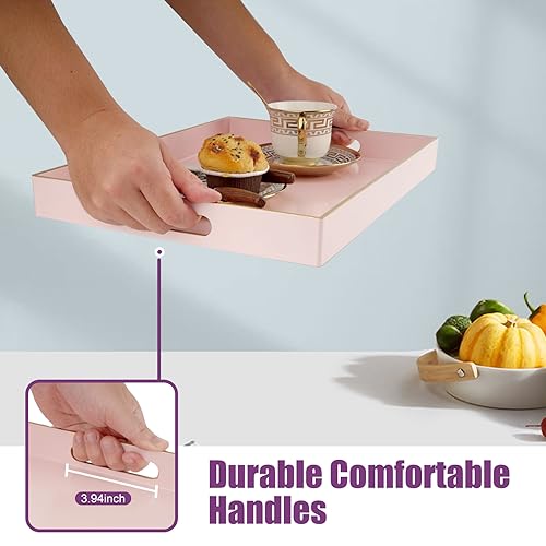 Gifturbo Blue Serving Tray with Handles, Rectangular Plastic Tray J15614
