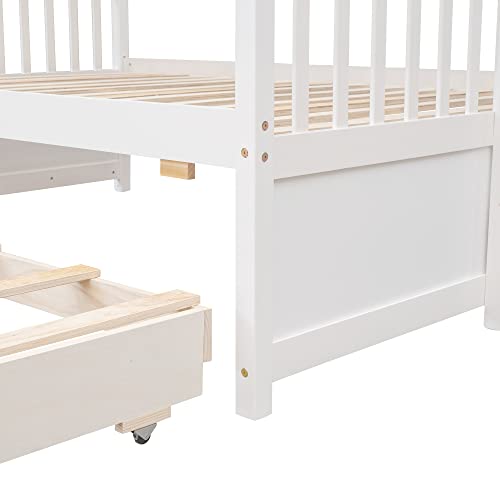 Harper & Bright Designs Twin Over Twin Bunk Bed with Storage Drawers, Solid Wood, Espresso P440327