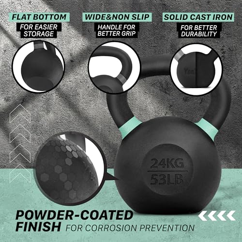Yes4All Powder Coated Cast Iron Kettlebell Weight Set for Home Gym N15817