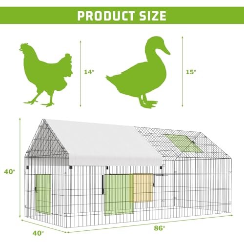 Large Metal Chicken Coop with Run Walk-in Poultry Cage Outdoor Backyard Farm I98427