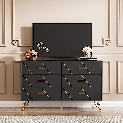 LYNSOM White Dresser, 6 Drawer Chest with Metal Handles for Bedroom A614366