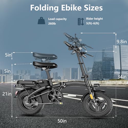 Peak 500W Folding Electric Bike for Adults, 14" Mini Ebike with Removable Battery S425597