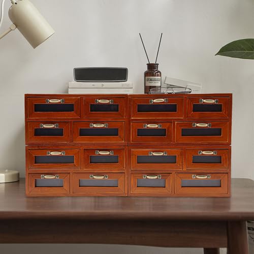 Vintage 16-Drawer Wooden Desktop Organizer with Iron Label Holders N538