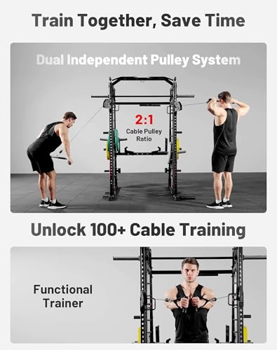 Mikolo Smith Machine 2200lbs Squat Rack with Lat Pulldown & Cable Crossover E219