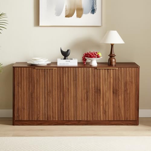 67" Fluted Oak Buffet Cabinet Sideboard with 6 Doors A1241