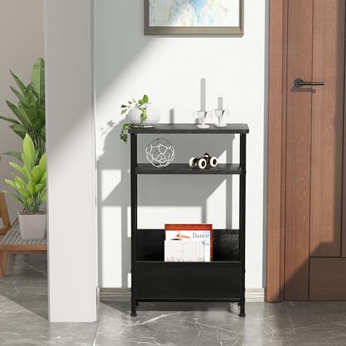 7.1" Narrow 3-Tier Side Table with Magazine Holder, Faux White Marble R580691