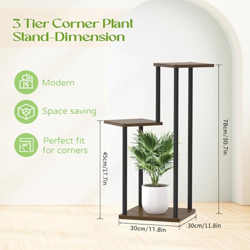 6 Tier Metal Wood Corner Plant Stand Indoor Outdoor H78199